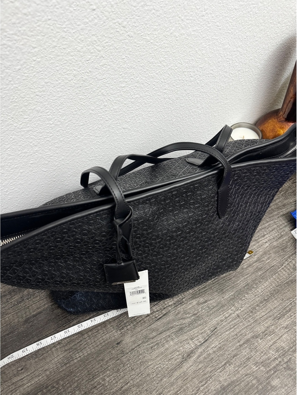 Calvin Klein H0DA7GD2 Monogram Logo Pebble Large Tote Bag Black NWT - Picture 3 of 8